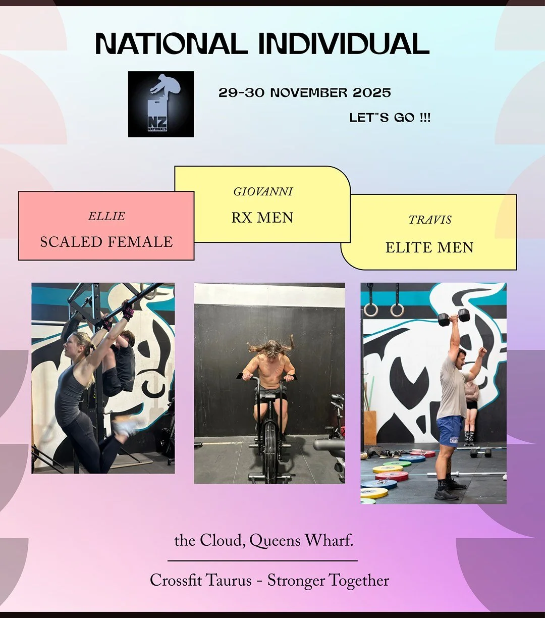 🔥 NZ Nationals &mdash; Individual Finals This Saturday! 🔥

A massive congratulations to Trav, Gio &amp; Ellie for qualifying for the NZ Nationals Finals this Saturday! 

These three absolute weapons have been grinding day in and day out &mdash; ful