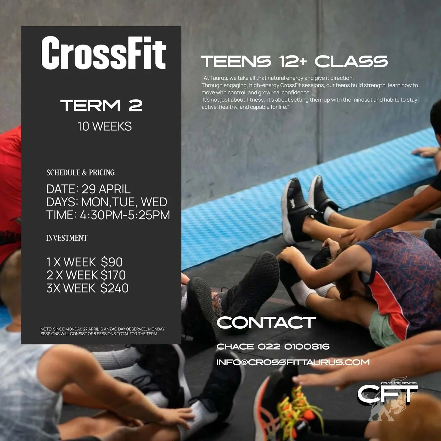 Teens CrossFit &ndash; Term 2 🔥

Got a teenager full of energy? Let&rsquo;s give it direction.

Our Teens CrossFit program is built specifically for young athletes and teenagers &mdash; helping them get stronger, move better, and build real confiden