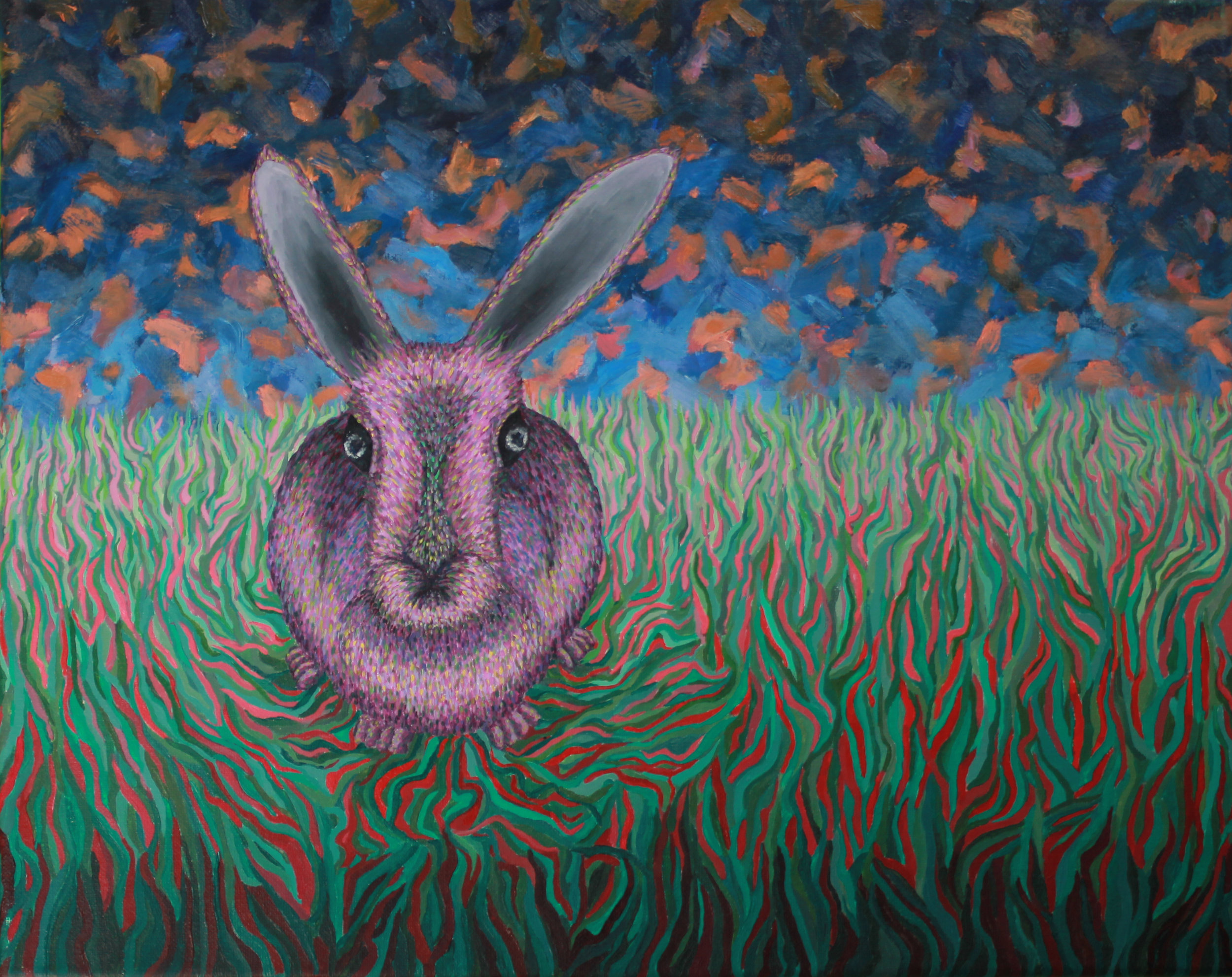 Rabbit in grass, painting by Yagama