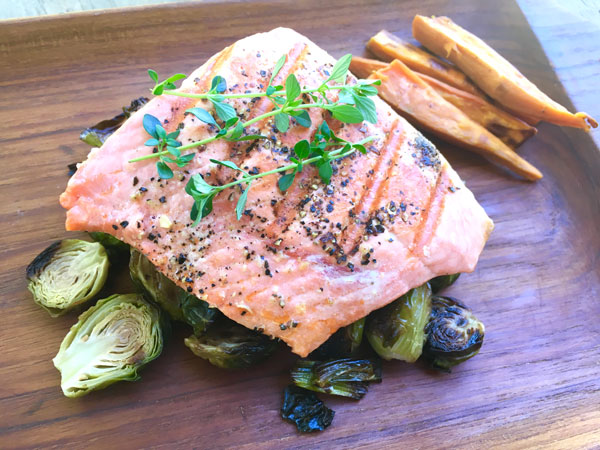 Seared Salmon with Roasted Brussels Sprouts