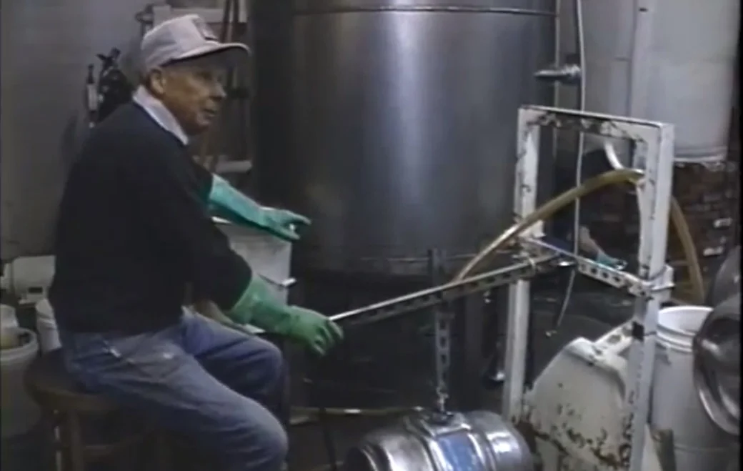 Ray at the keg-filler he designed.