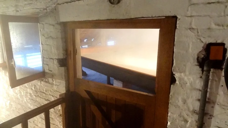 Hot wort pouring into Cantillon's coolship.