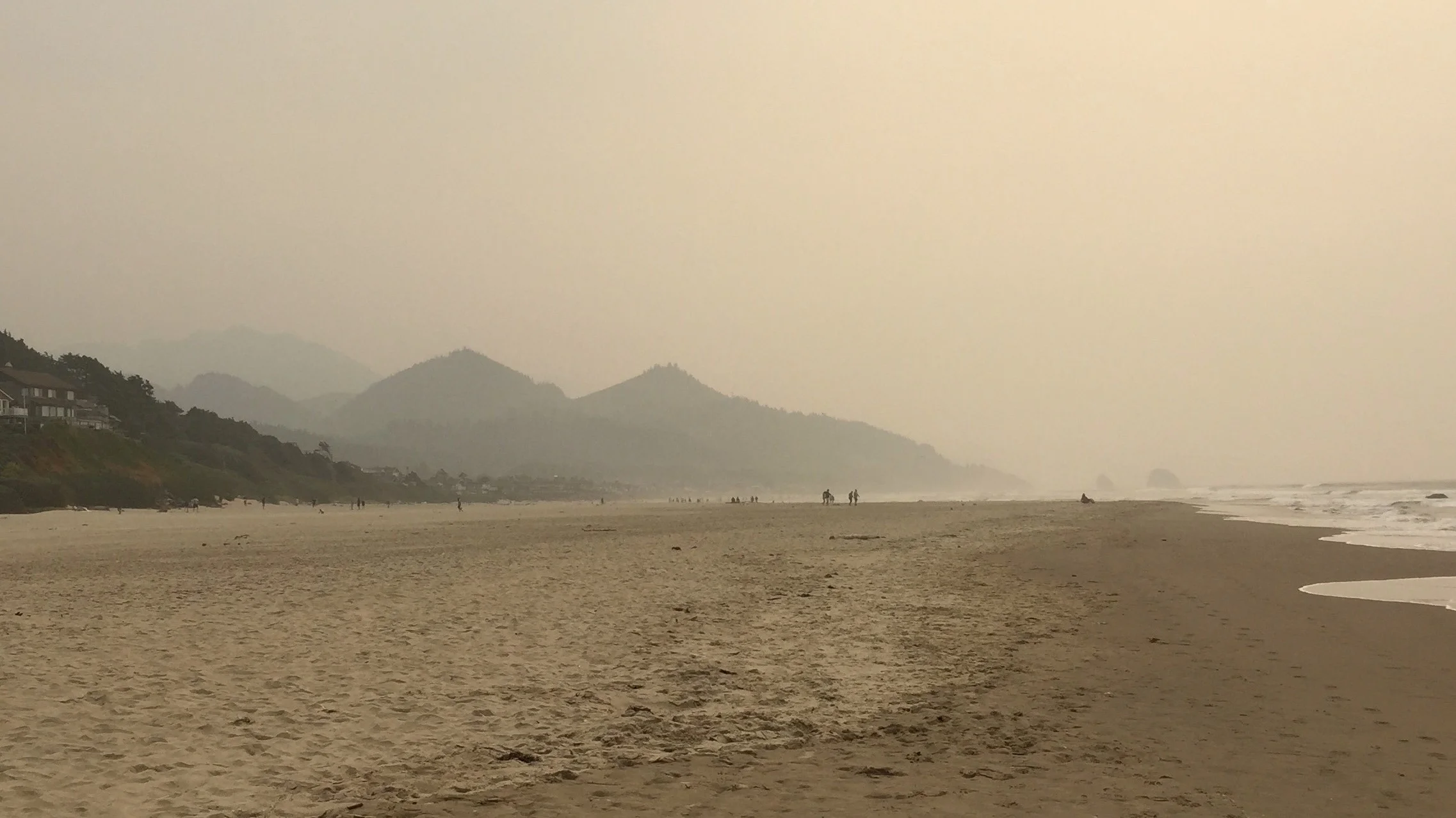 There were no clouds on the beach when I took this photo--that's all smoke.