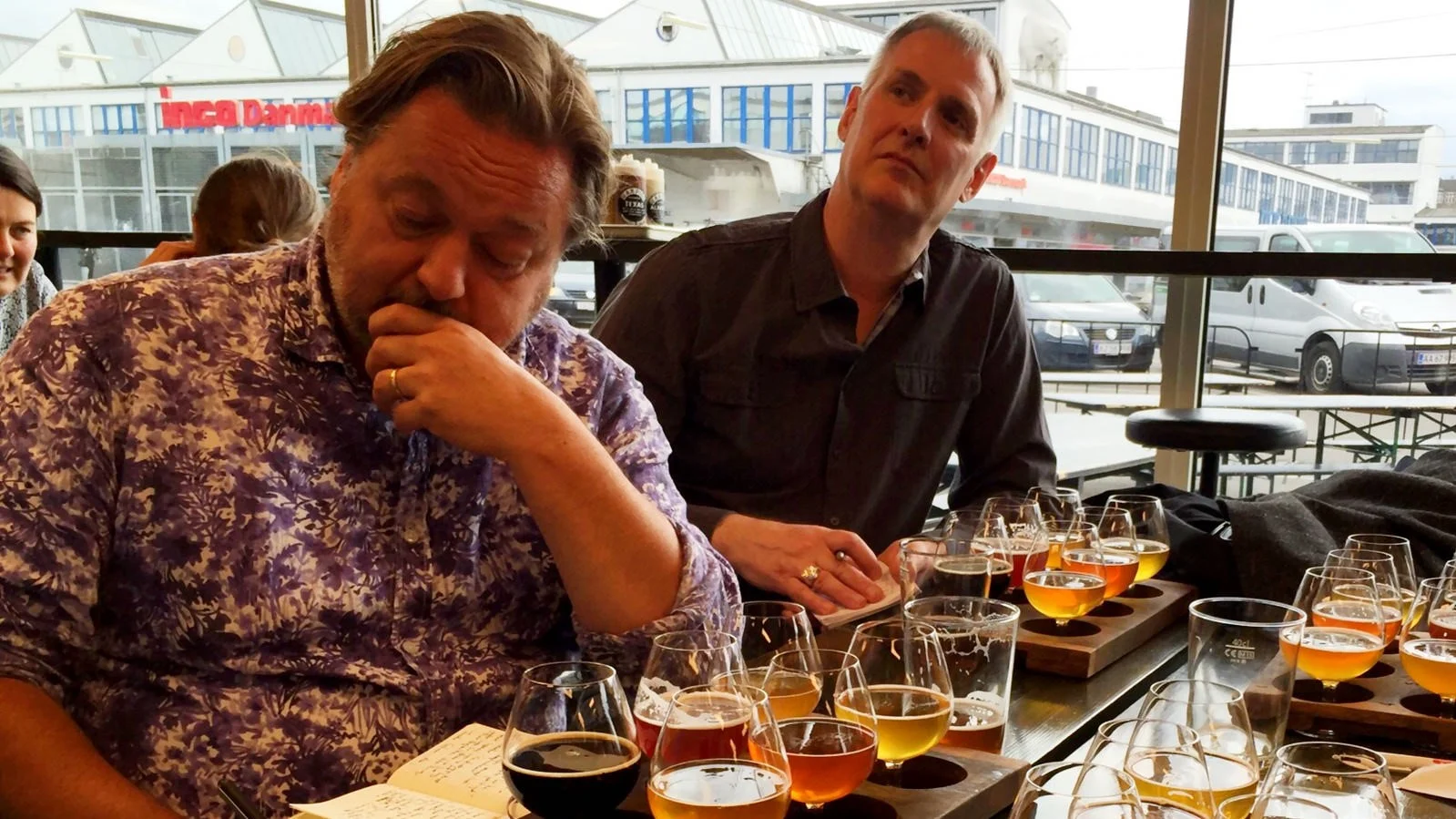 Pete (left) in Copenhagen, on one of the adventures he tells in the book, sitting next to Stephen Beaumont, who back-blurbs it.