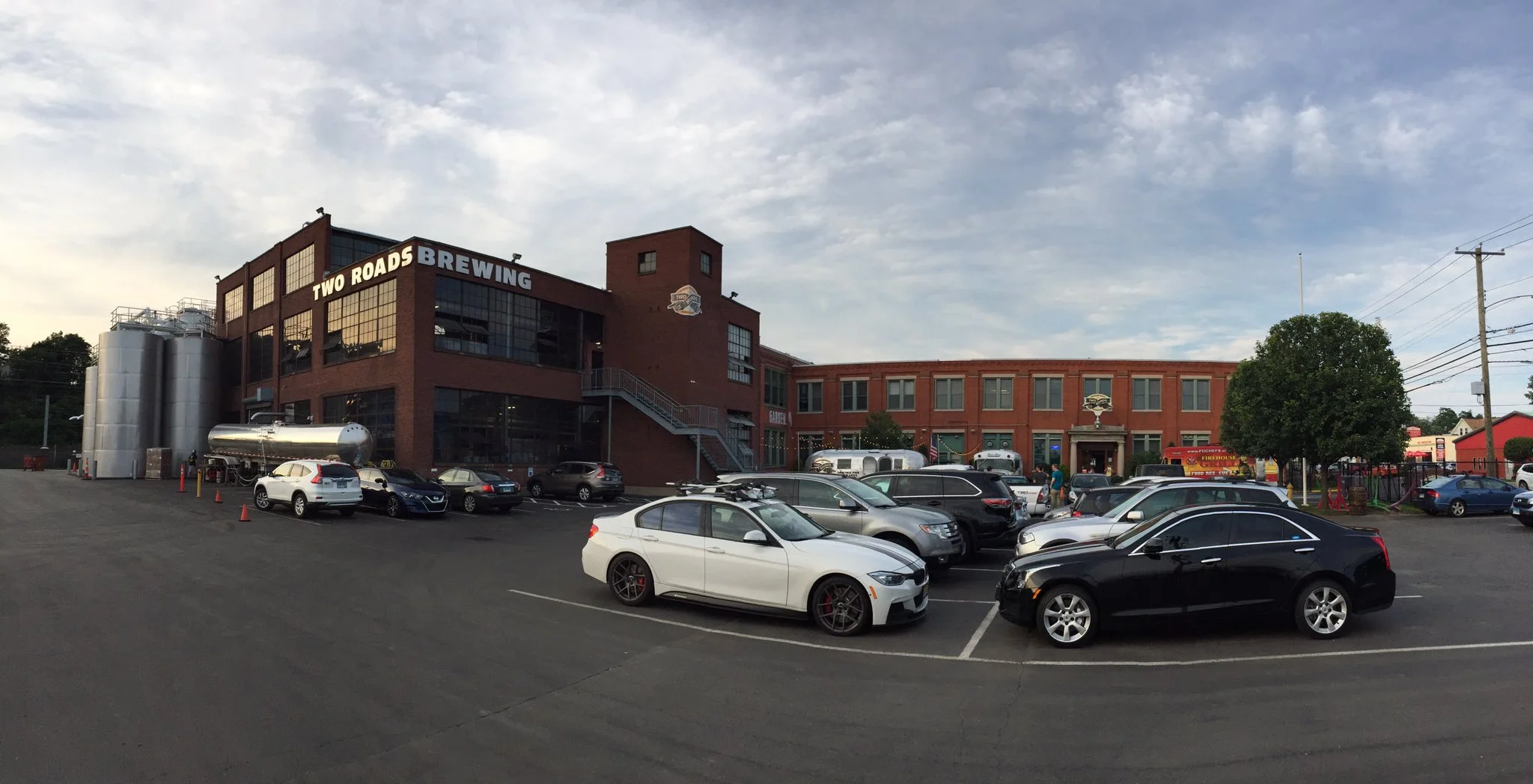 Two Roads Brewing in Connecticut. I was in neighboring Stamford giving a speech and ended with a tour by Em Sauter of Phil Markowski's new brewery (he wrote Farmhouse Ales ).