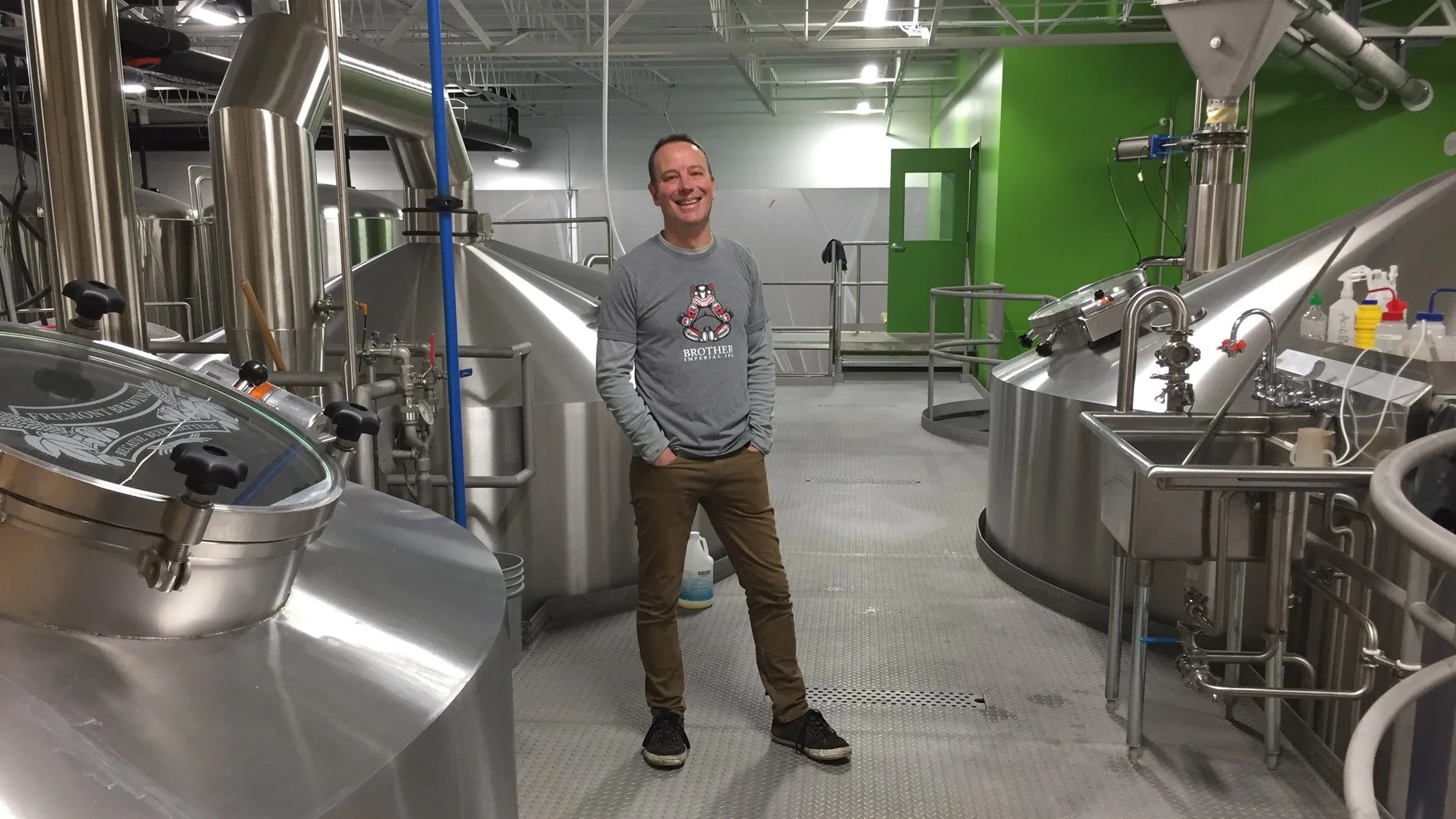 Matt Lincecum in Fremont Brewing's big new Huppmann brewhouse (Seattle).