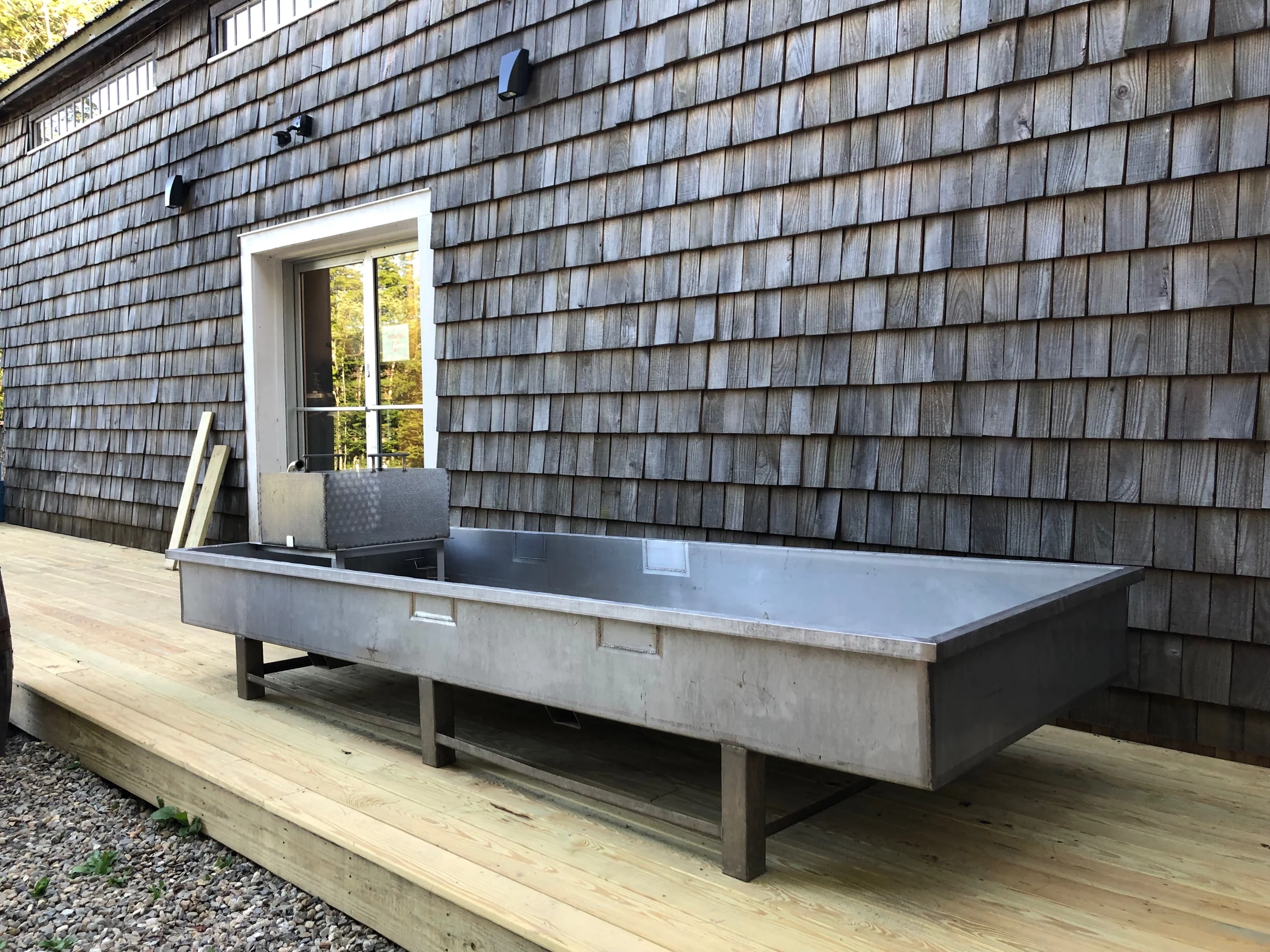 The coolship, parked out in front of the 15-barrel brewery.