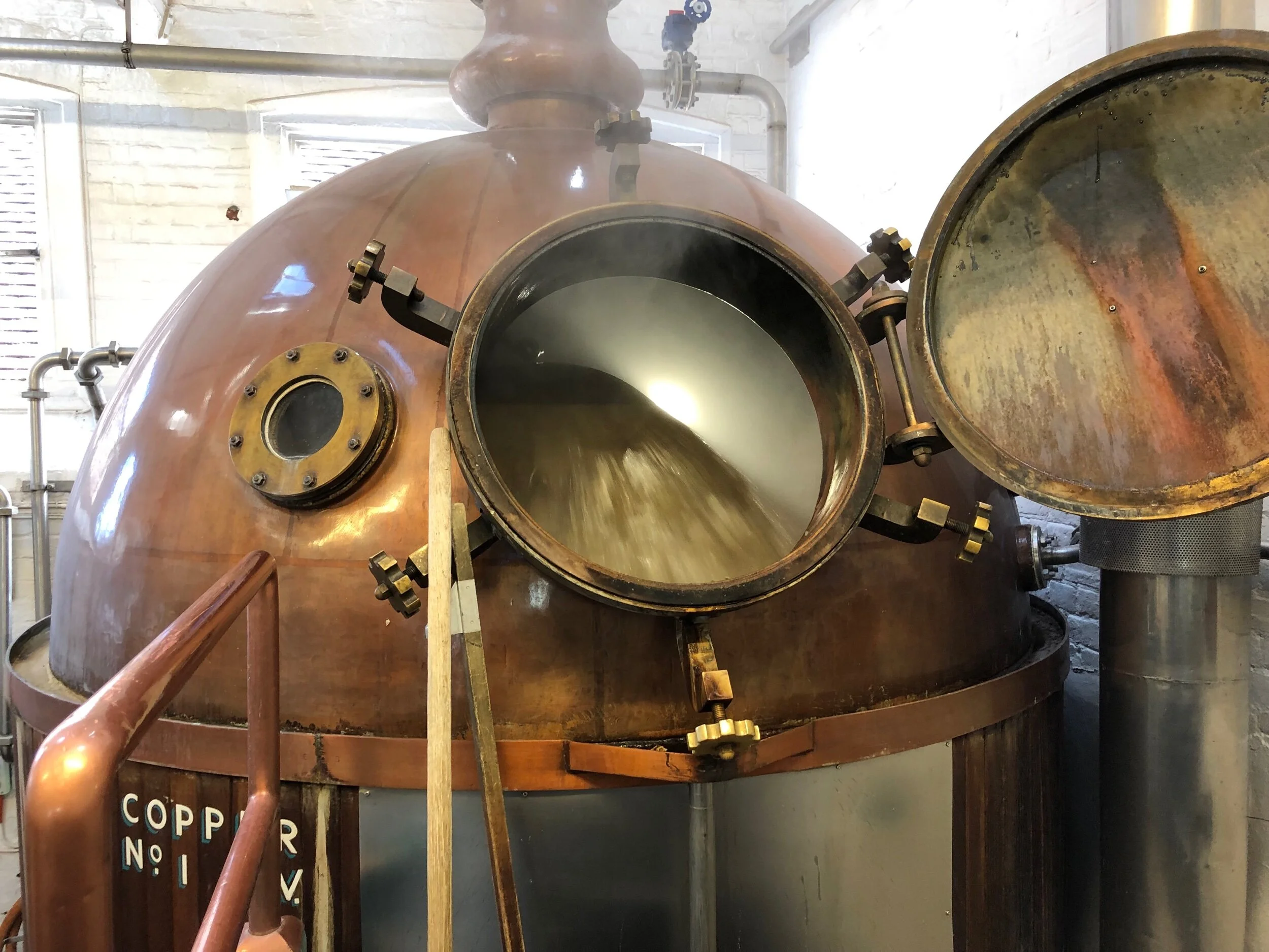 The copper mid-boil. Believe it or not, this is a relatively recent piece of equipment. (In Britain, kettles are known as “coppers.”)