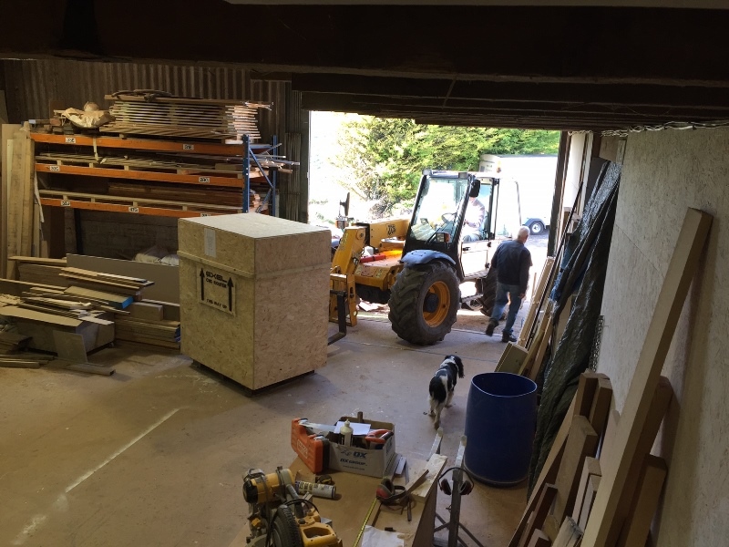 CNC crate being picked up. 