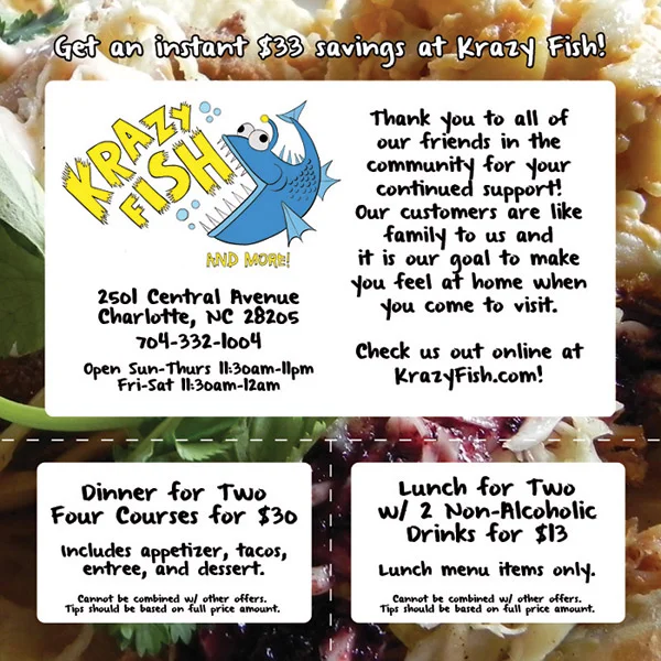Krazy Fish Coupon Ad for the Explore Your Hood Winter 2011 Issue