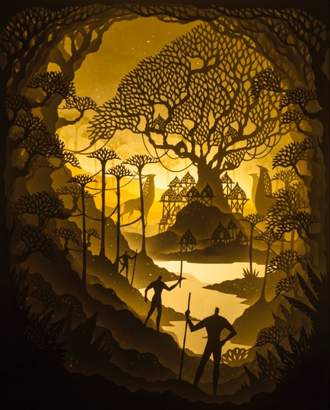 Hari&Deepti - Emerald - 11x14x6inches - hancut paper assembled in a backlit shadow box.jpeg