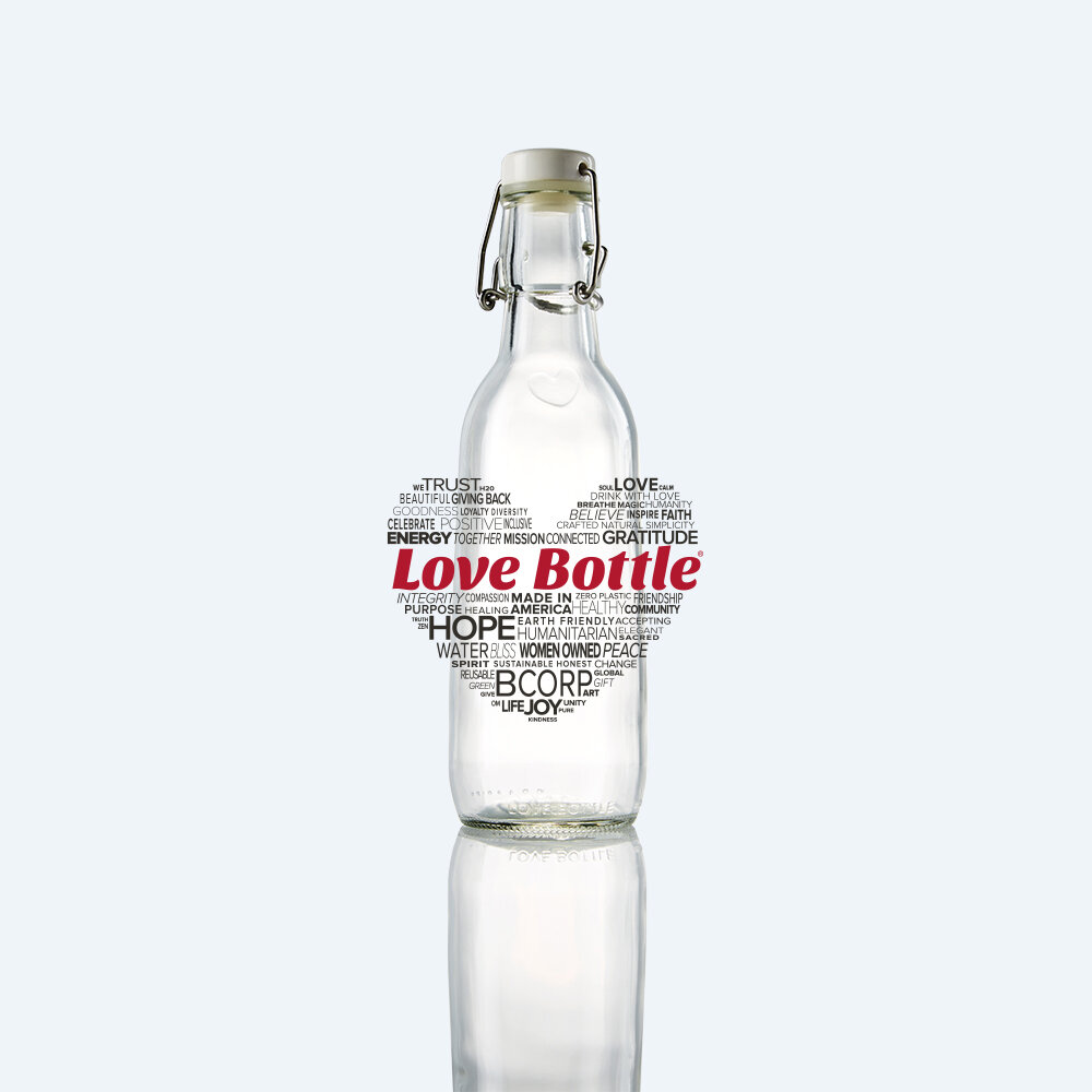 16oz Infinite Love & Gratitude Cobalt Blue Reusable Glass Water Bottle with Swing Top Lid 