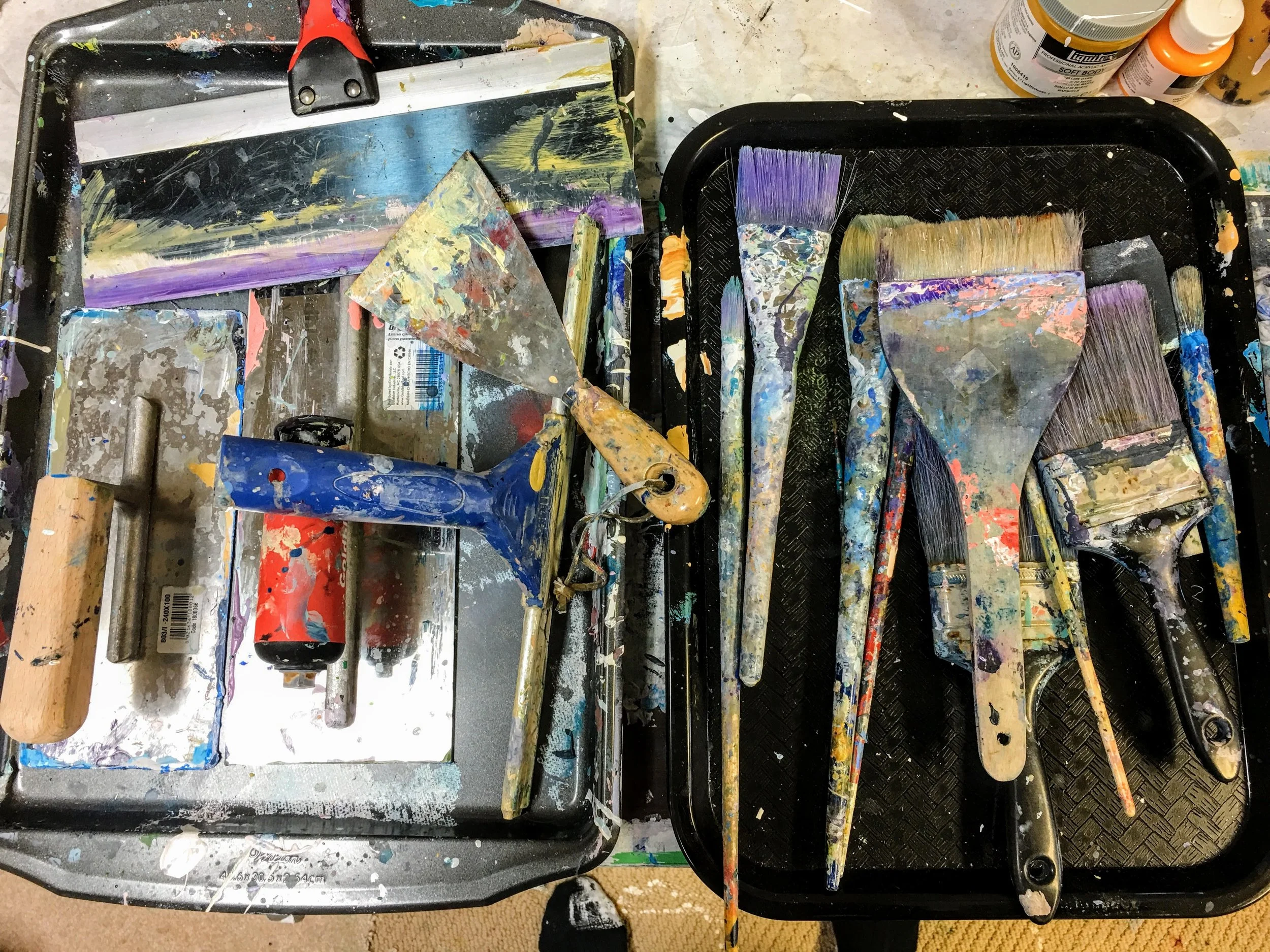 Acrylic paints and utensils....as I left them.
