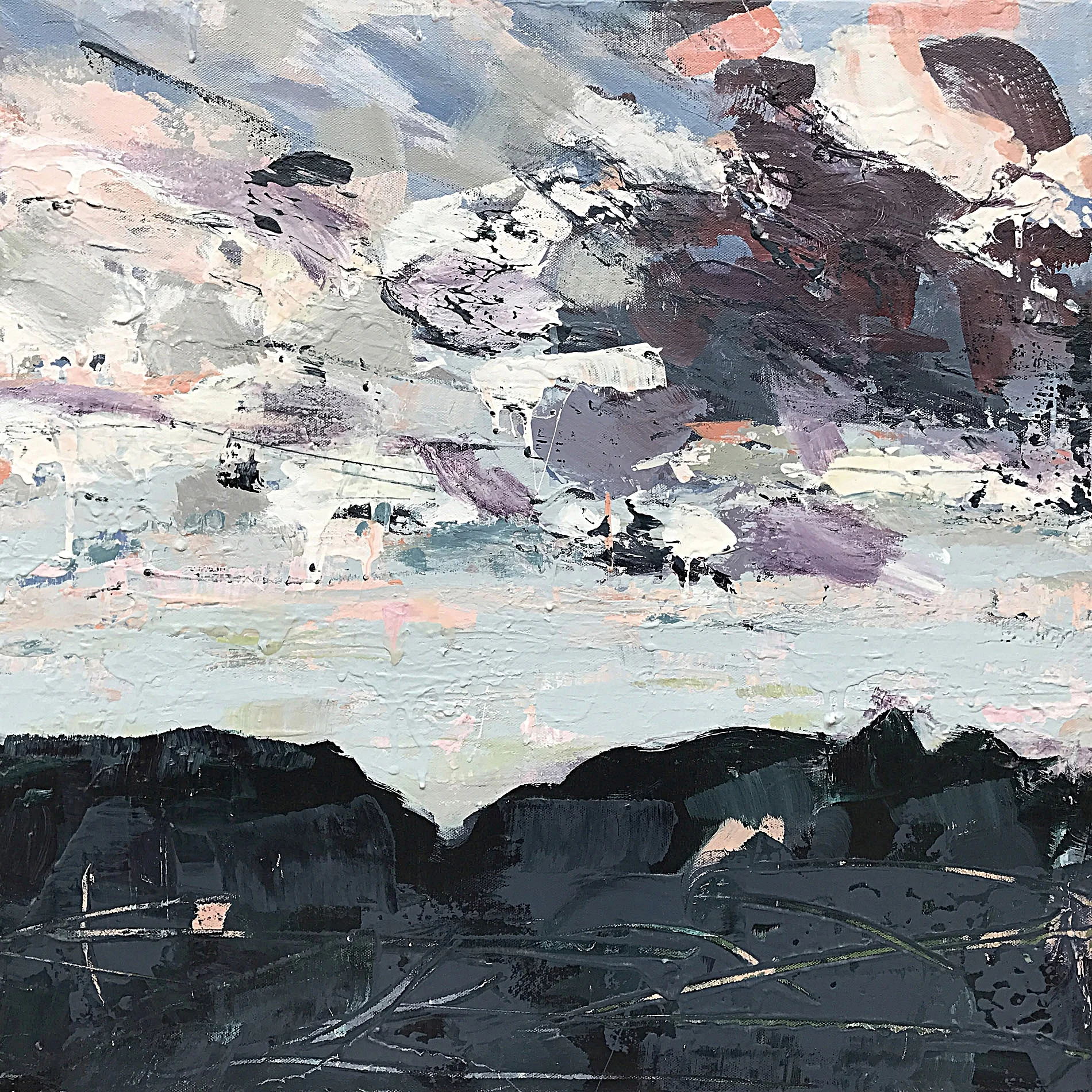 Edinburg Gap , Acrylic on Canvas, 24’ x 24”, includes silver leaf frame, $1100
