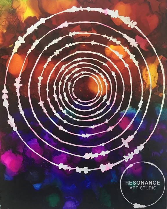 "Deep Centering" was made with sound waves from a guided meditation. I love how the sound waves show the periods of stillness and silence during a meditation. The colours deepening as the mind settles in.