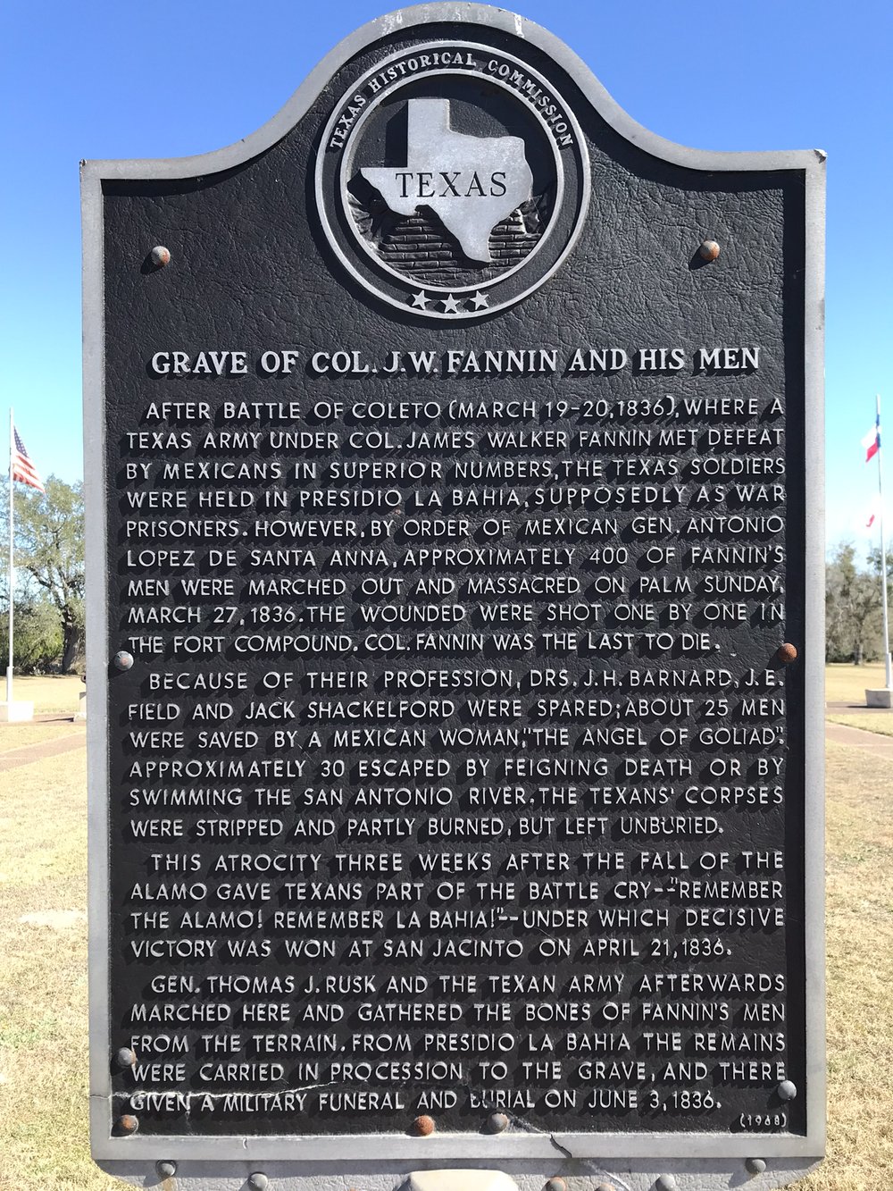Grave of Colonel J. W. Fannin and His Men
