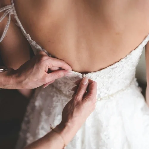 bride getting her wedding dress alterations in nyc