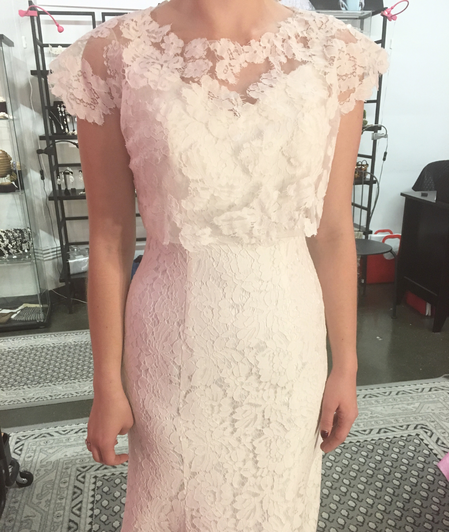 Custom topper sewn for a lace wedding dress