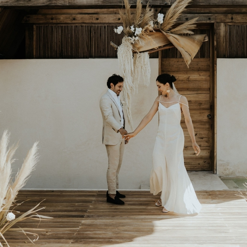 Bride wearing a minimalist wedding dress