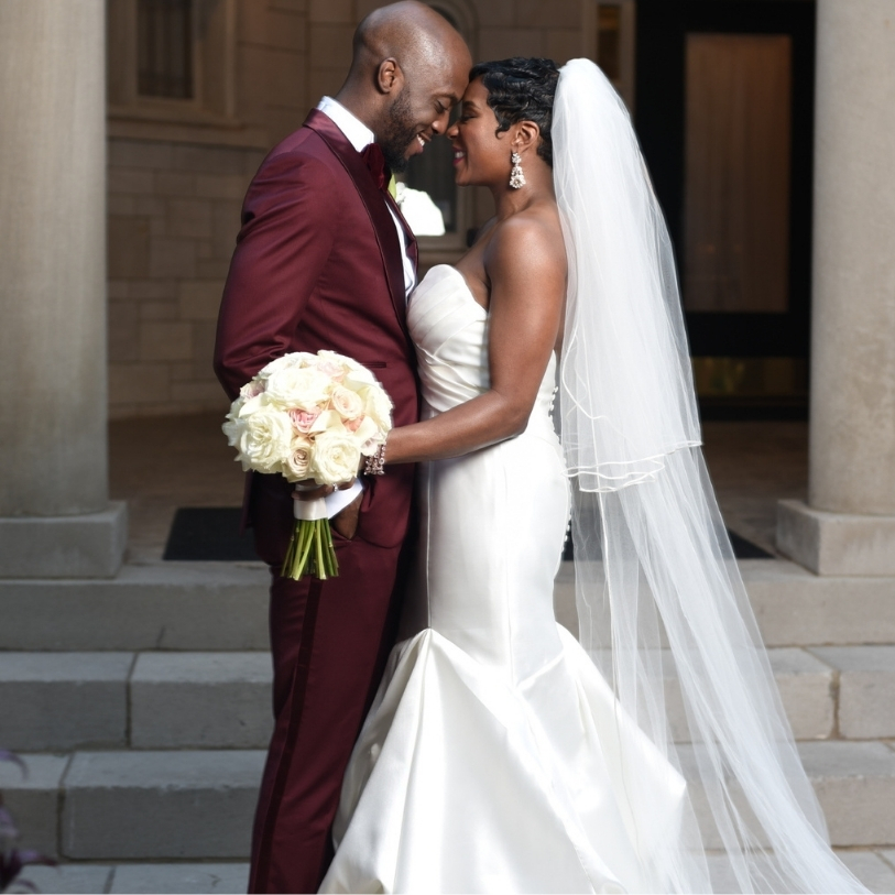 fit and flare satin wedding dress altered for bride