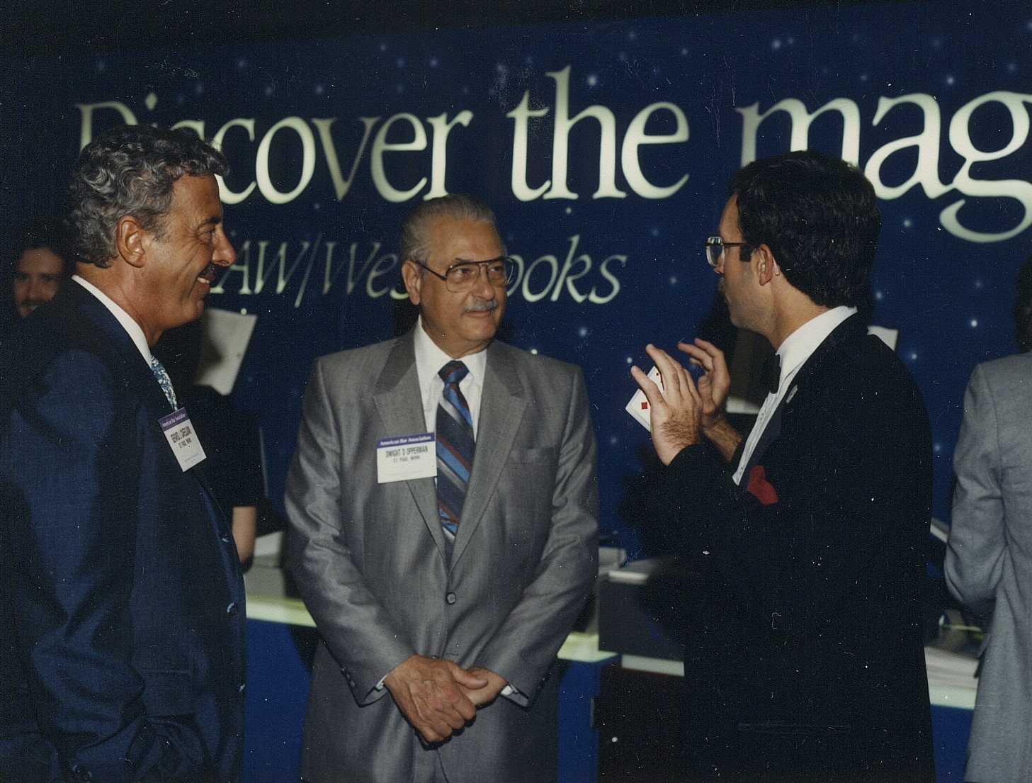 Hondo's first national trade show appearance in '85. West Publishing (Thomson Reuters) booked him for the ABA convention in Washington, D.C. Pictured here with CEO Dwight Opperman (center) and VP Jerry Cafesjian. Their theme - "Discover the Magic of Westlaw". 
