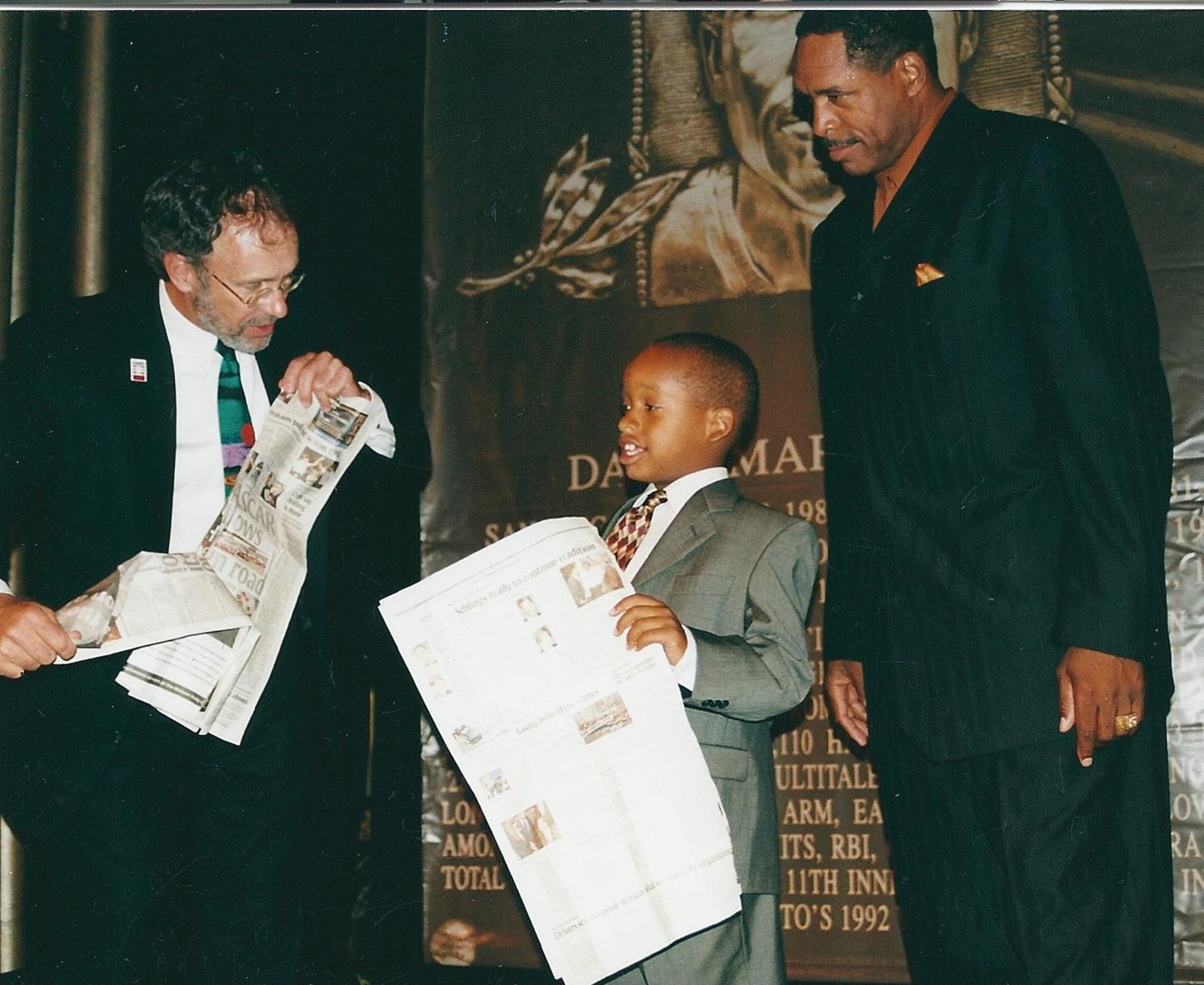 Hondo's former Attucks-Brooks American Legion baseball teammate Dave Winfield and son at the Hall of Fame induction party in NYC, 2001. Little David Jr is now 6'9" and looks downward to see his dad. Now THAT'S magic!