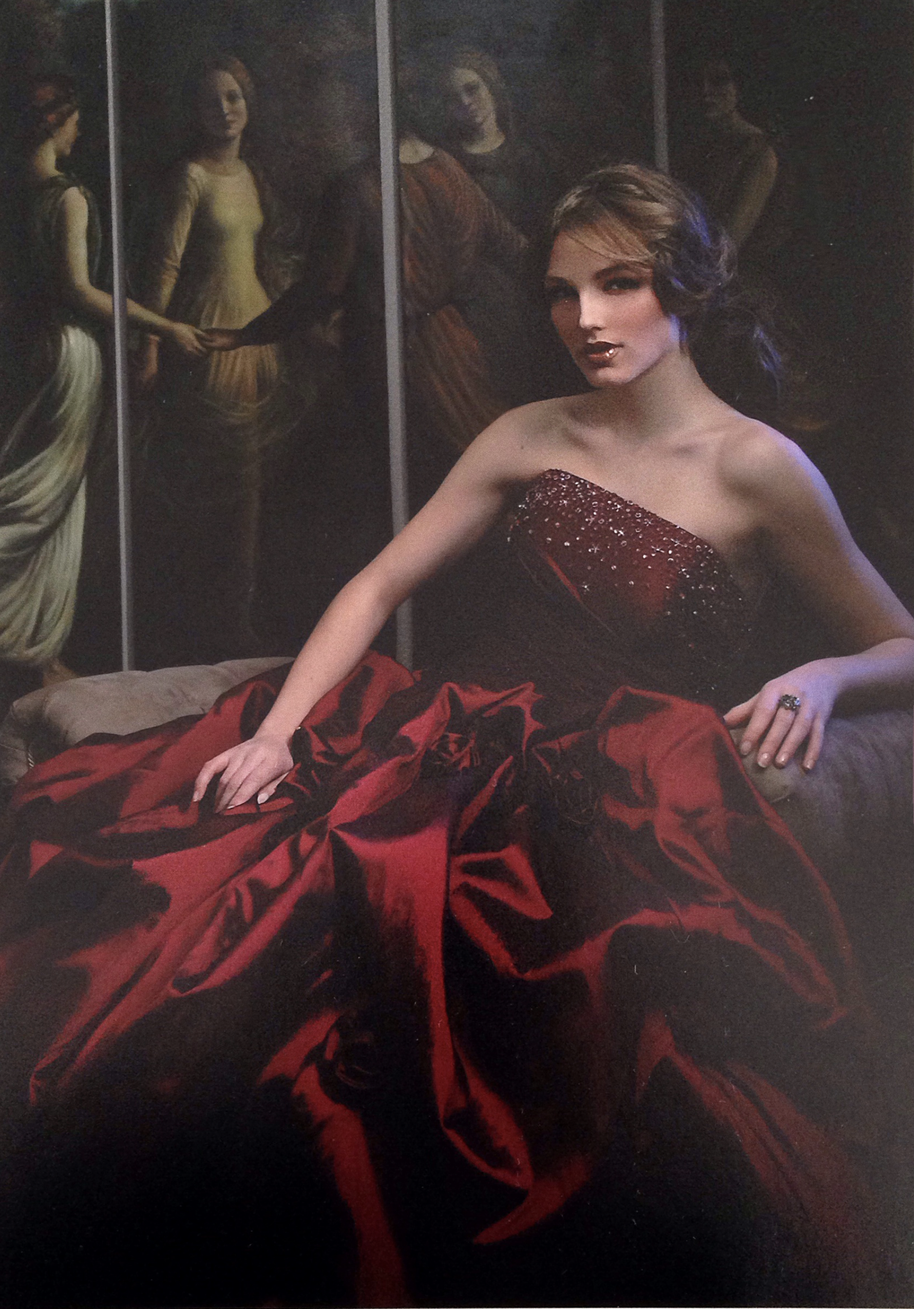 Bridal shoot, Toronto, Fashion Shoot, Red Gown, Model by the painting, shot on Nikon