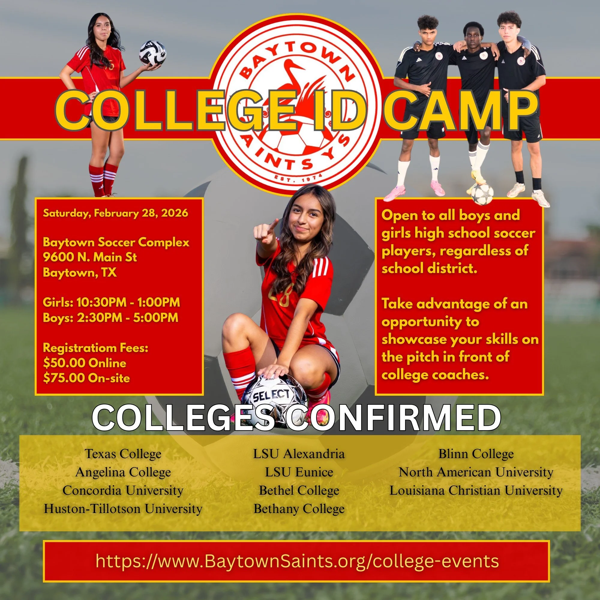 Calling All High School Footballers!
At Baytown Saints Youth Soccer Club, we truly understand the importance of college recruitment&mdash;and we also see the challenges parents face with the constant travel and the high fees that come with these even