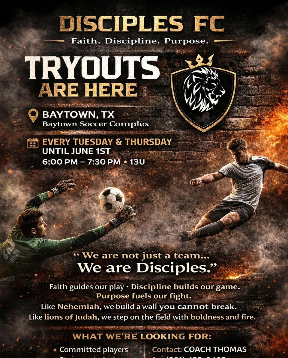 Have a U13 player and searching for a team? Have them come try out for Disciples FC. Don&rsquo;t know what group your player would be? Search with the link below. 

&iquest;Tiene un jugador de U13 y en busca de un equipo? Venga a las pruebas de Disci
