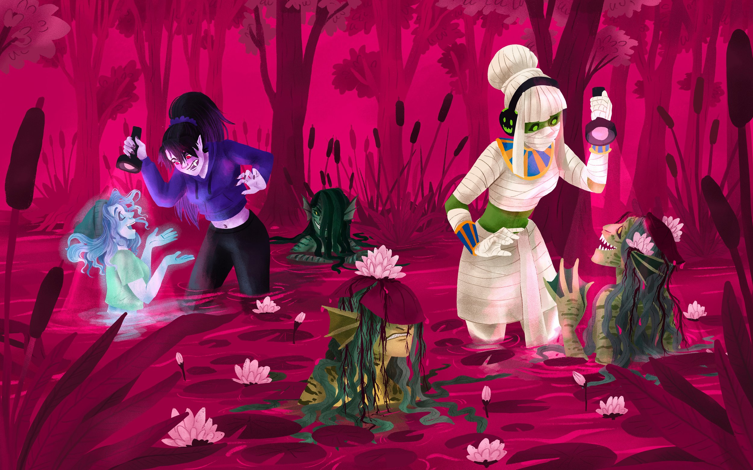 aspenn-richards-3-girls-vampire-mummy-ghost-murkwood-bog-supernatural-fantasy-illustration.jpg