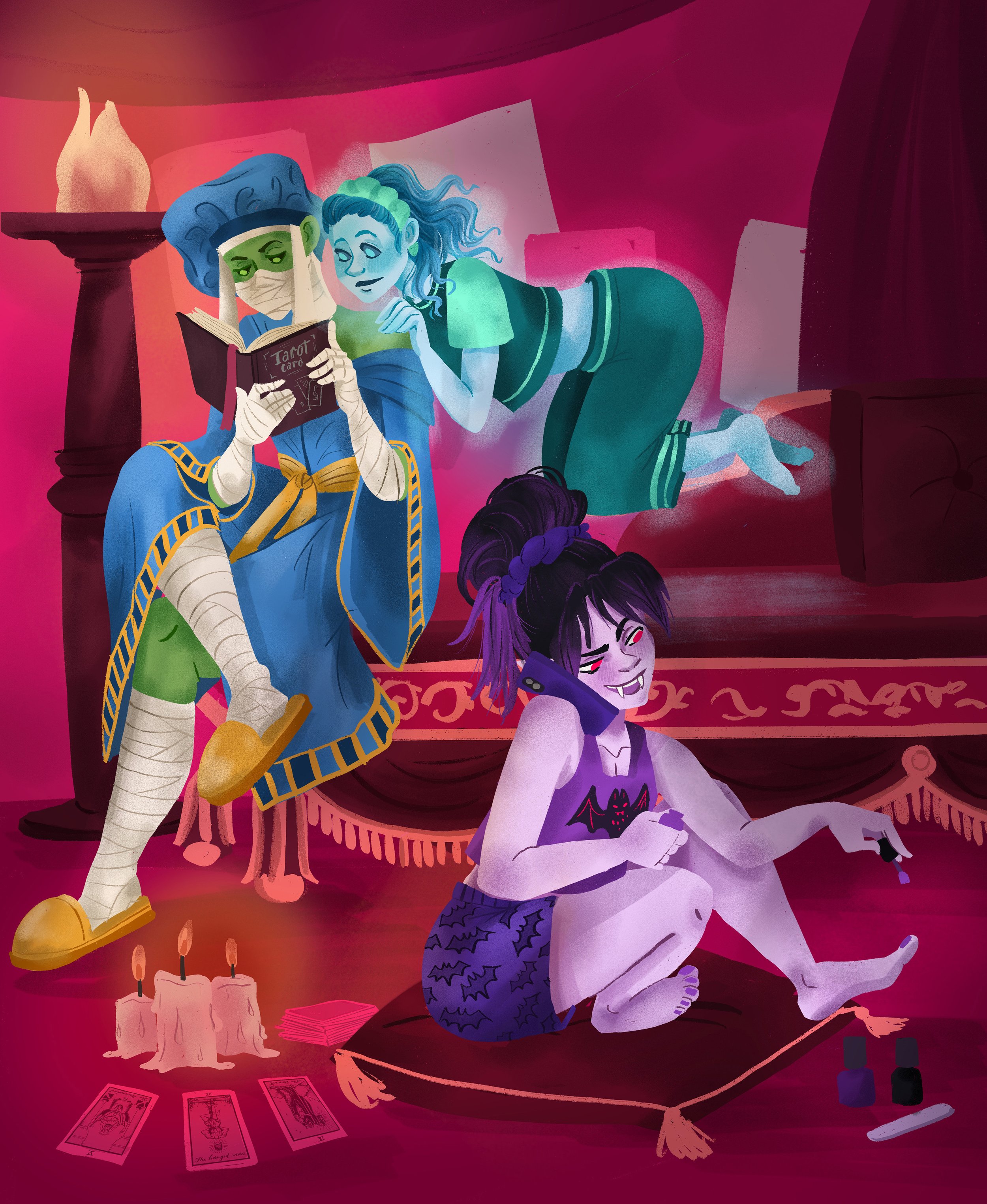 aspenn-richards-3-girls-vampire-mummy-ghost-girls-tarot-cards-spooky-bedroom.jpg