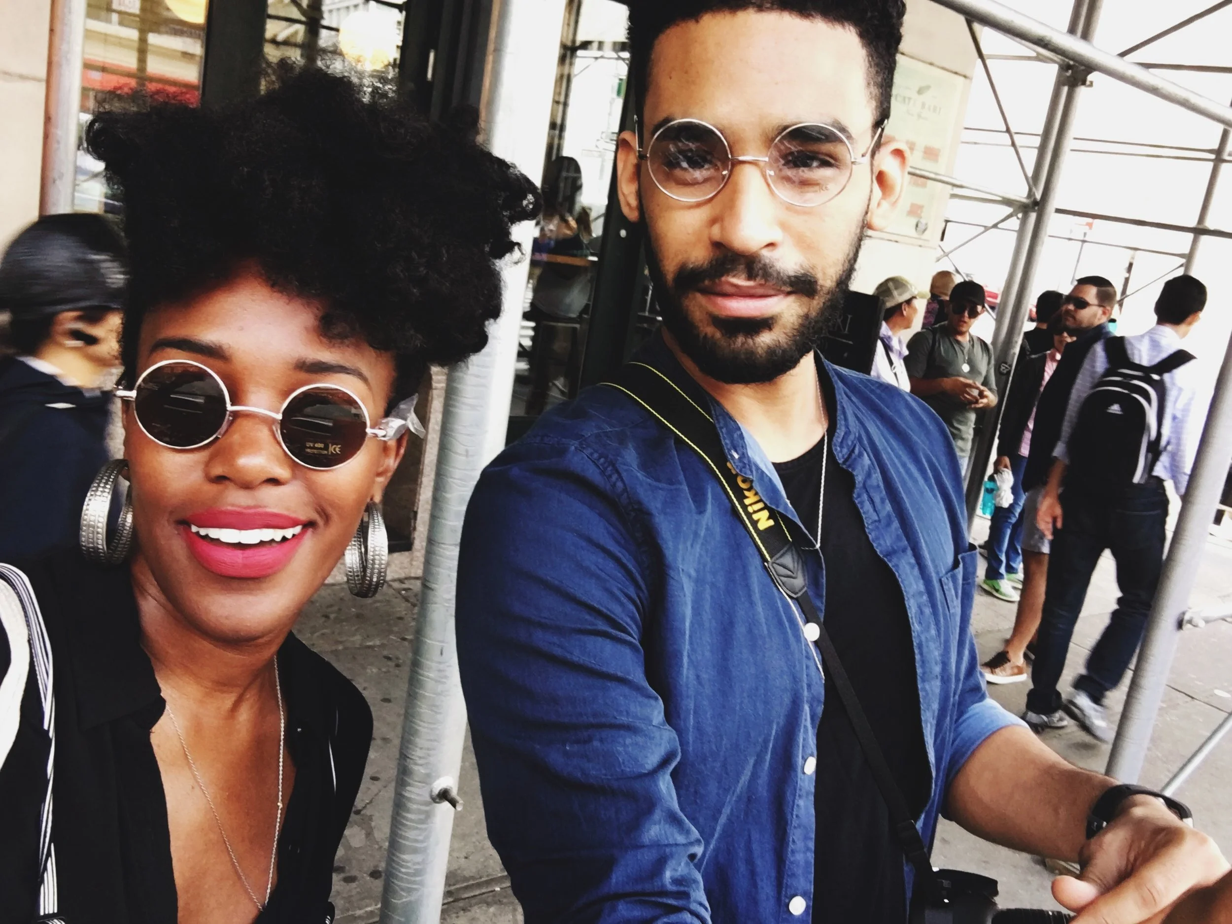 Trying on glasses in Chinatown