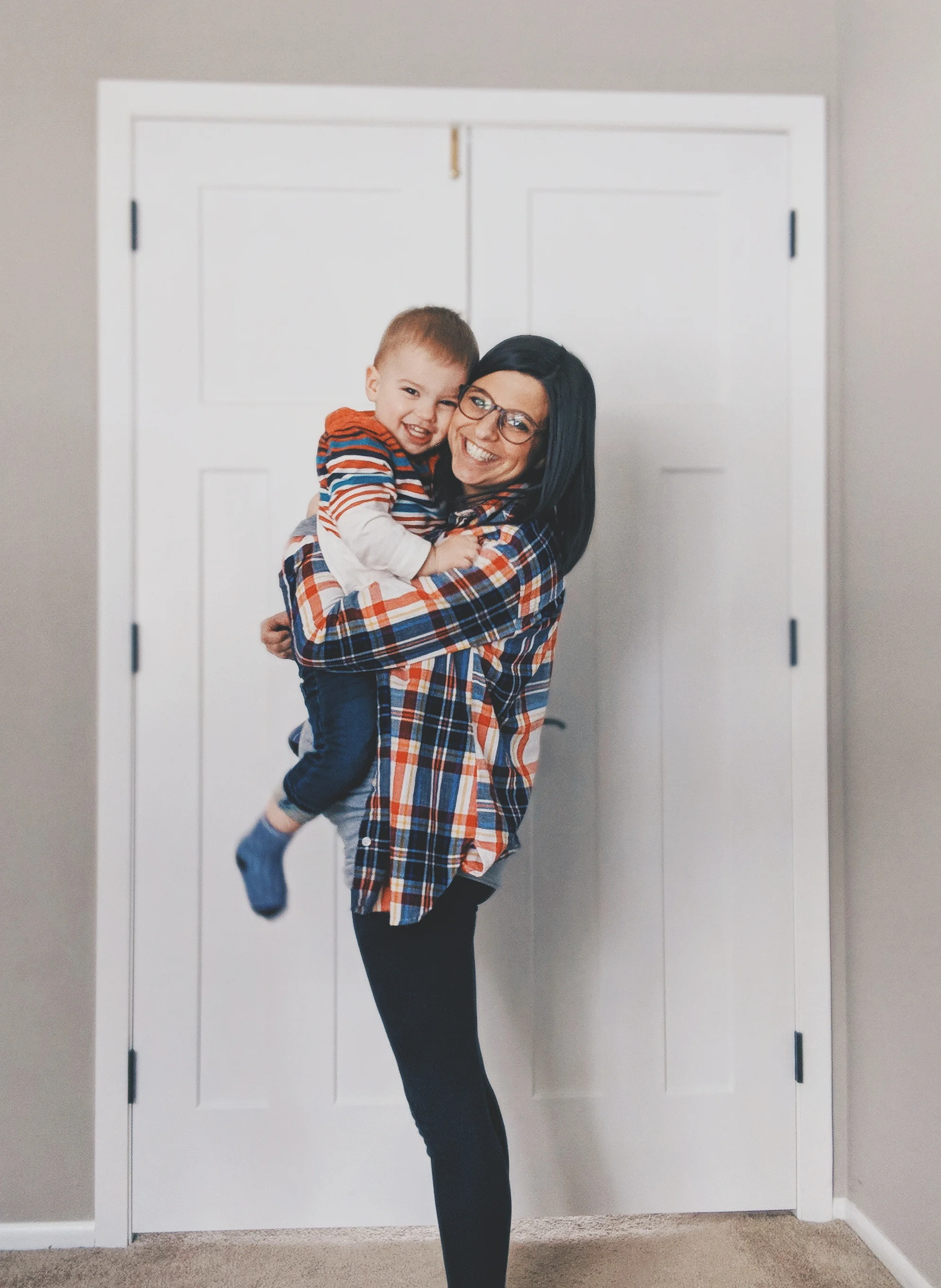 25 weeks | Tried this shot again and thankfully Kade looks a little less terrified. Wearing the gray, long-sleeve, V-neck from PinkBlush under my Old Navy button down.