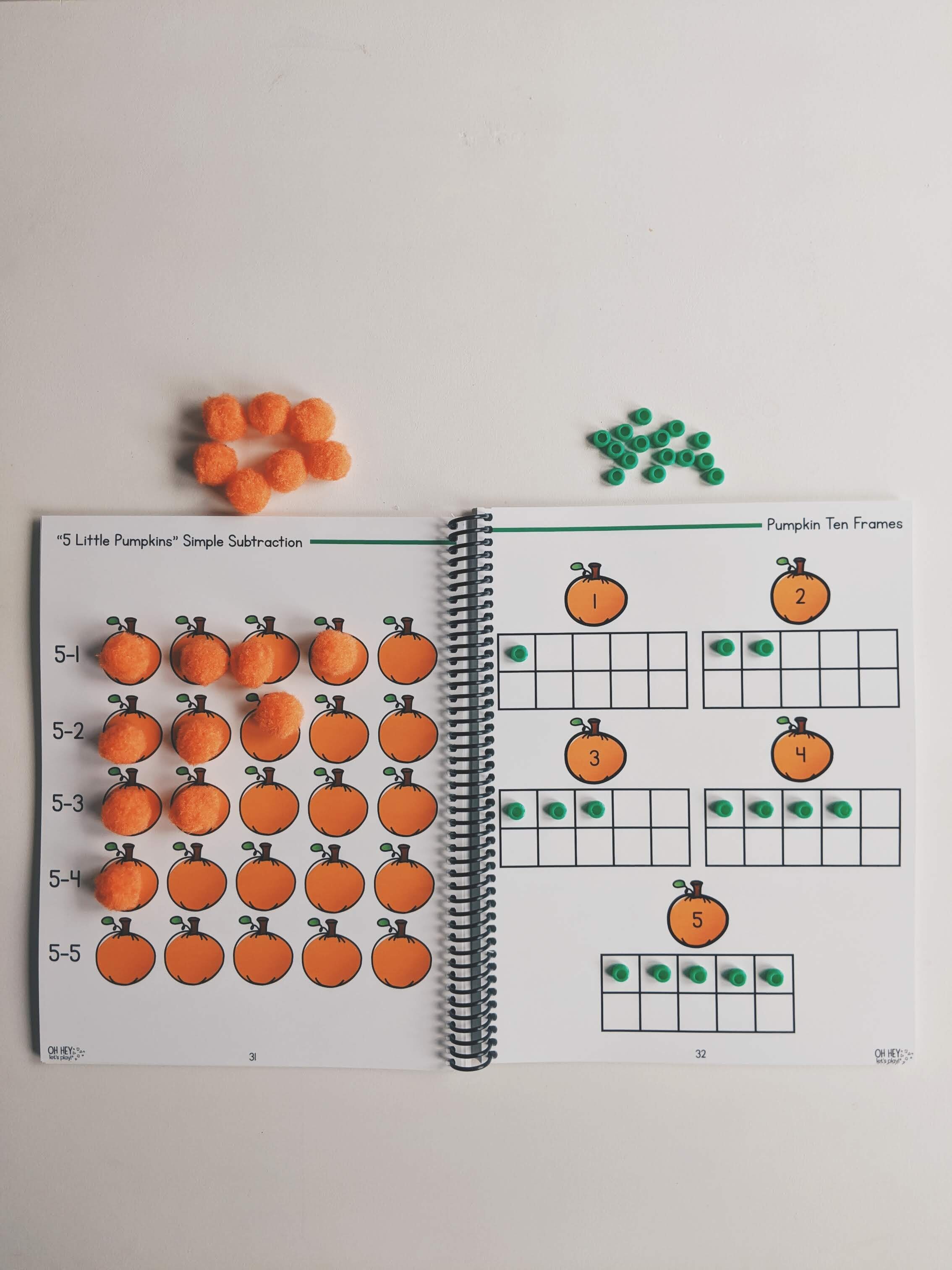 Oh Hey Let's Play with FALL Themes 5 Little Pumpkins Subtraction and Pumpkin Ten Frames.jpg