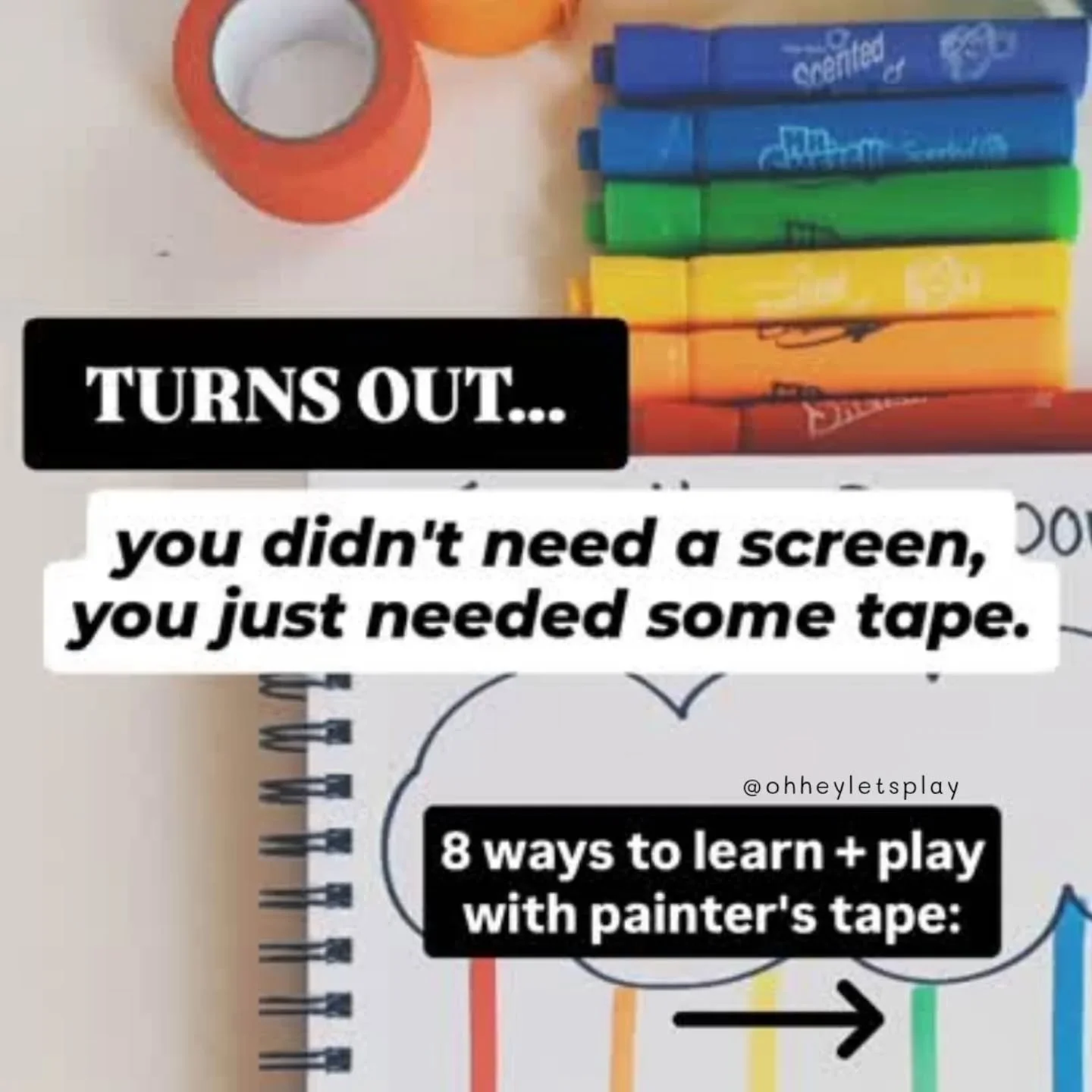 Turns out it wasn&rsquo;t a screen problem&hellip; it was a &ldquo;we need some quick, easy ideas&rdquo; problem.😅
Painter&rsquo;s tape is one of my favorite low-effort, high-impact tools for learning + play and here's why.👇🏼
&bull;
✔️ it sticks t