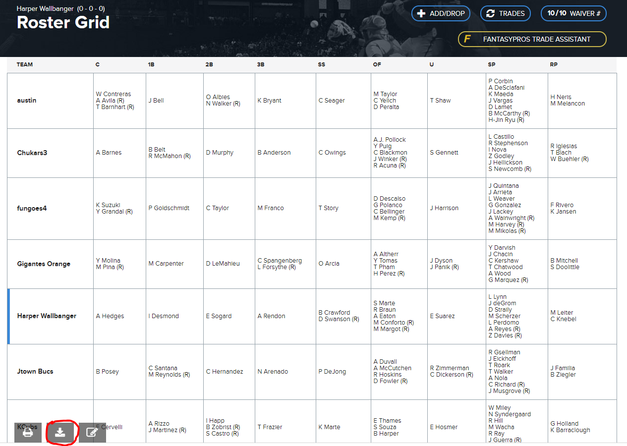 CBS roster grid. Click the button circled in red, download "roster-grid.csv".