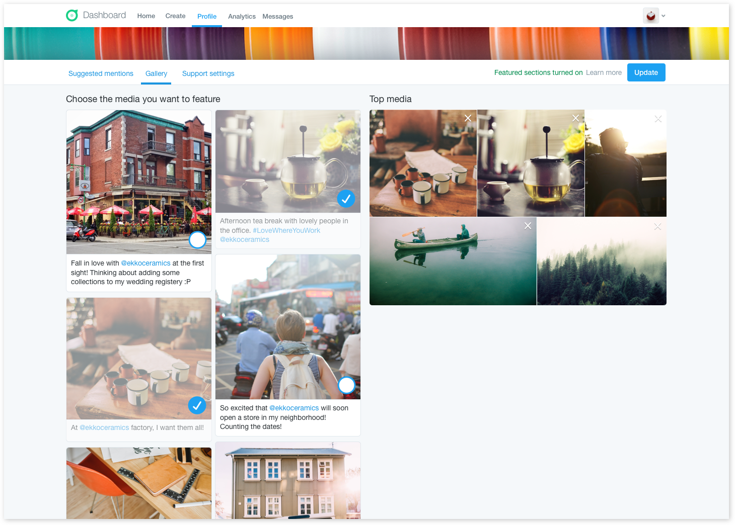 Select the best content to feature on your profile.