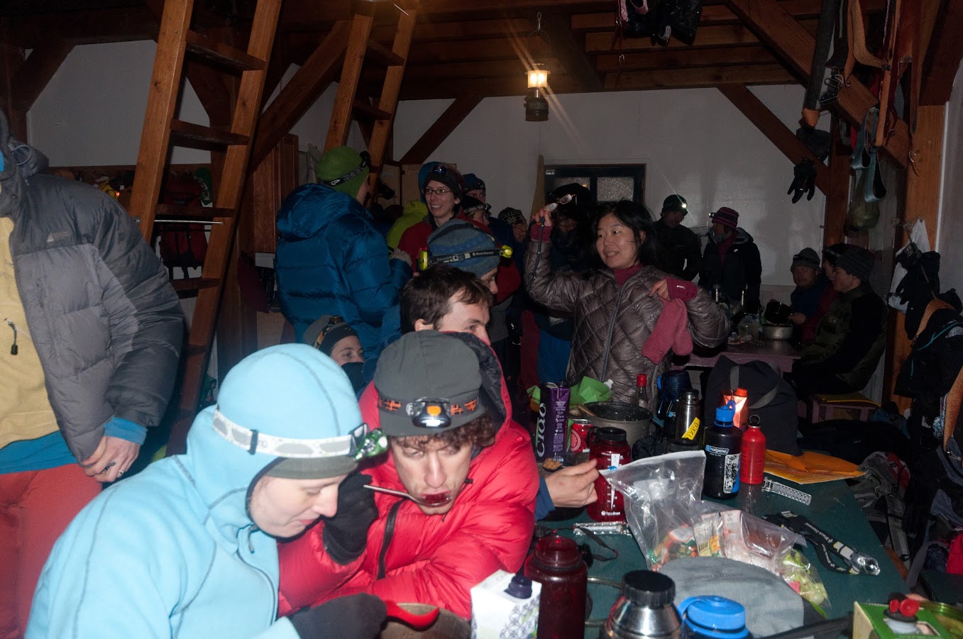 How to keep an unheated hut warm: pile 30 or 40 people into it.