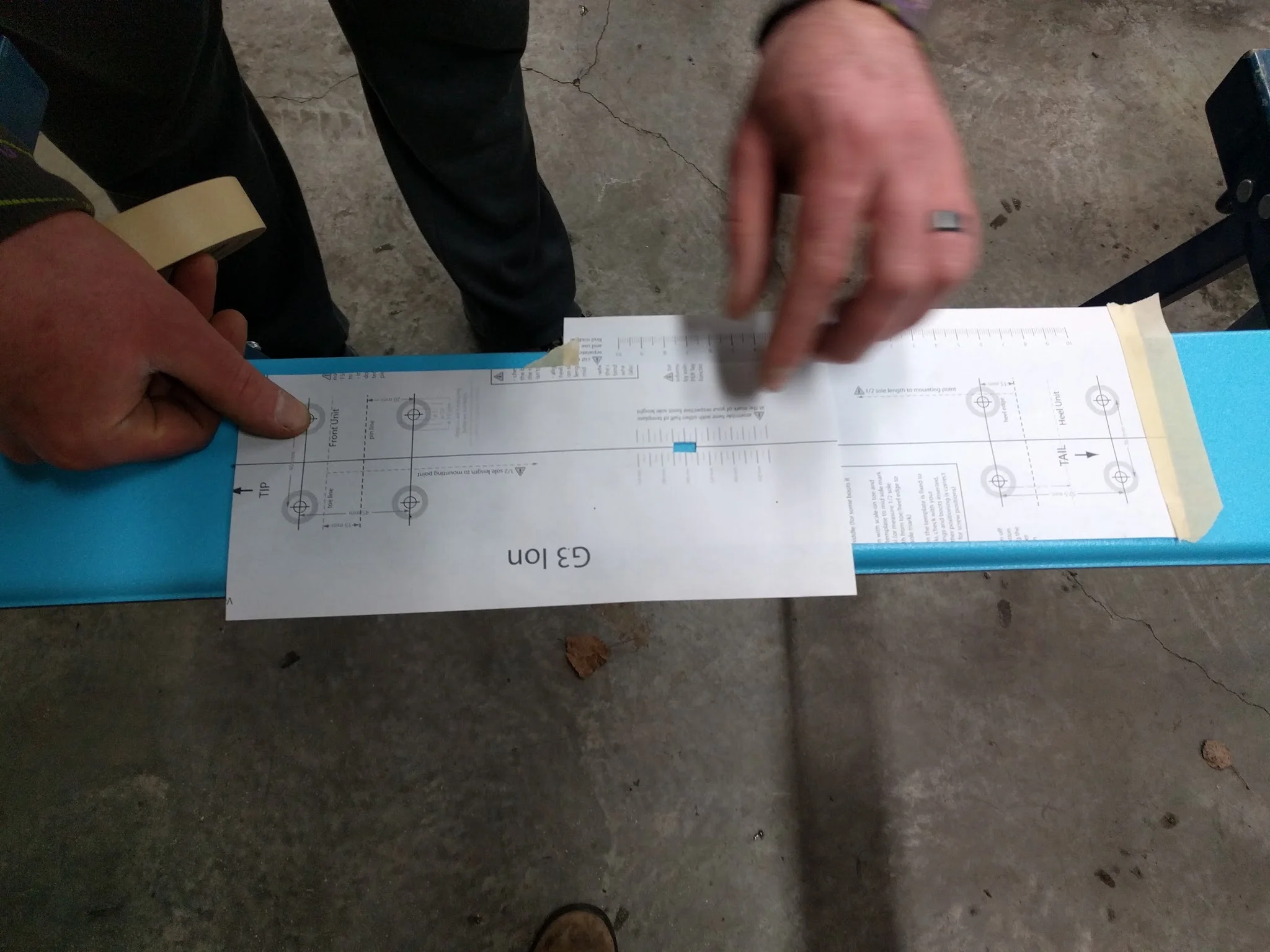 Cut windows corresponding to boot sole length and start roughly lining things up