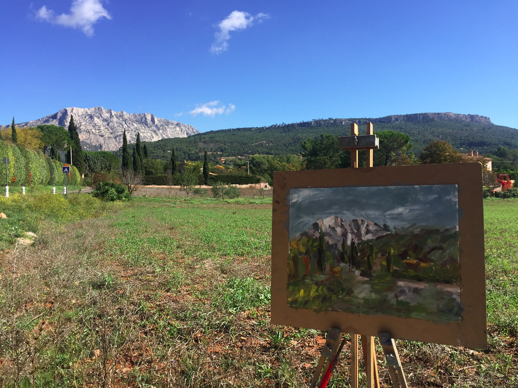 In situ painting Mt St Victoire en plein air with the Marchutz School of Fine Arts