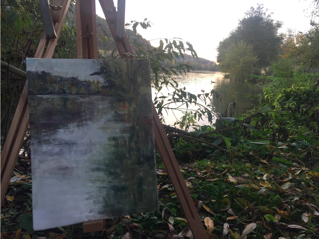 In situ painting the Seine, looking north en plein air