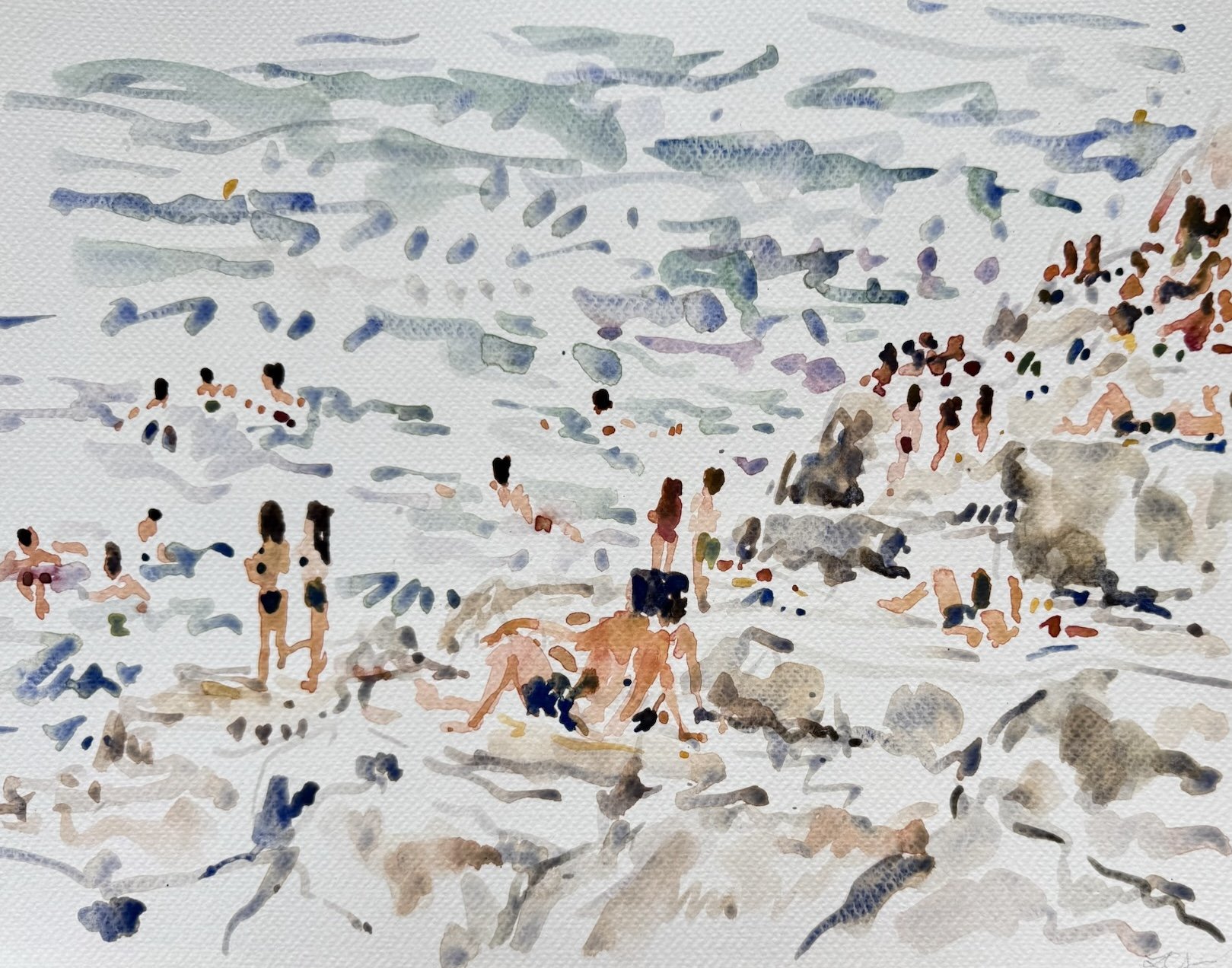 The crowd on the hidden beach en vacances, August 6.JPG