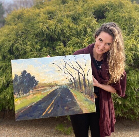 Painter &amp; painting. (I&rsquo;ve been working on a new series of highways &amp; fields around Charlottesville which, of course, reminds me of this series I made this time last year. A lovely thing about painting is that the same motif can be retur