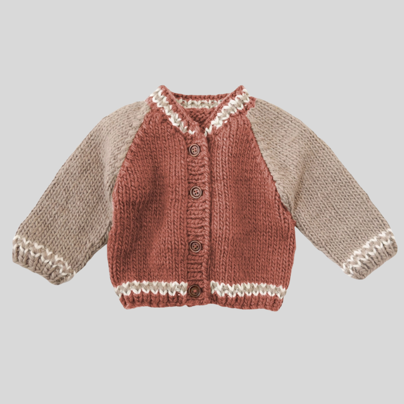 Blueberry Hill - Varsity Baby & Kids Cardigan in Redwood