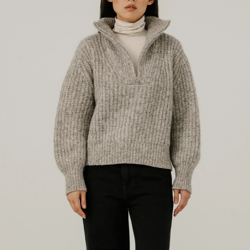 BARE Knitwear - Alpine Quarter Zip Sweater in Marble Grey