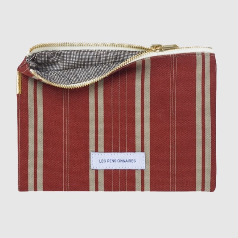 Les Pensionnaires - Small Cotton Pouch with Mattress Stripes in Rust