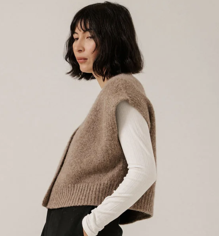 Bare Knitwear - Button Down Vest in Deep Fawn