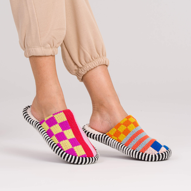 Verloop - Pattern Patch Thick Back Slippers in Rainbow