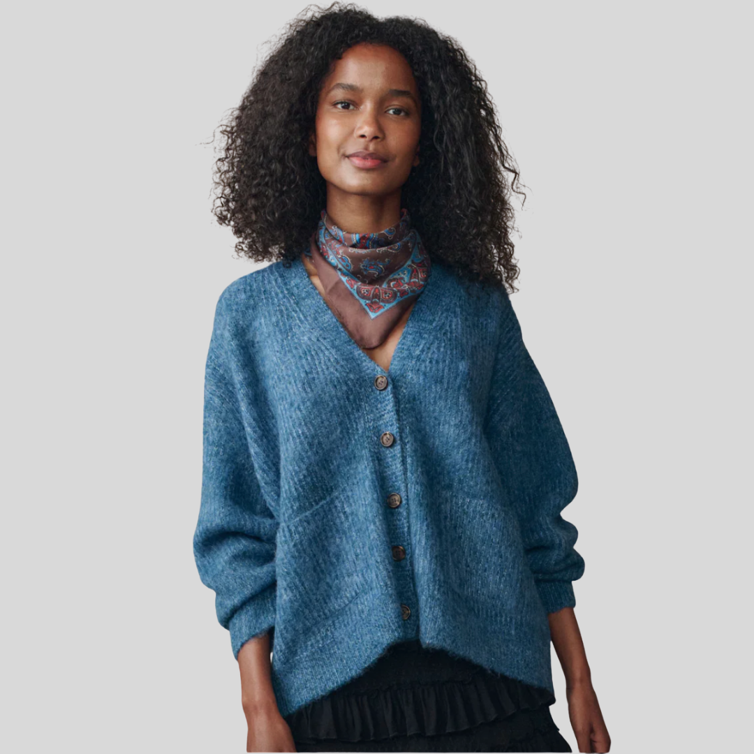 The Great - Brushed Melange Cardigan in Wintertide Blue.png
