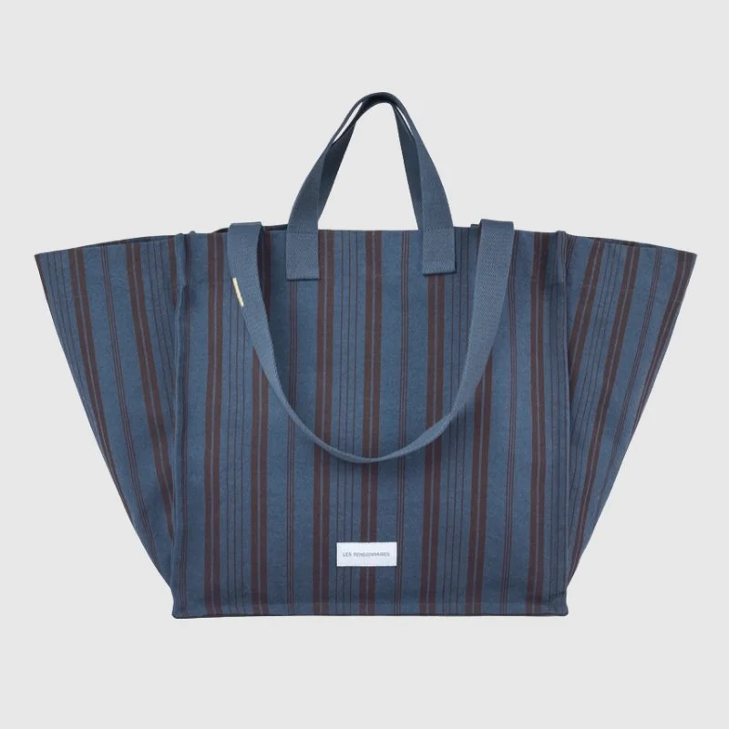 Les Pensionnaires - Cotton Mattress-Stripe Tote Bag in Storm Blue